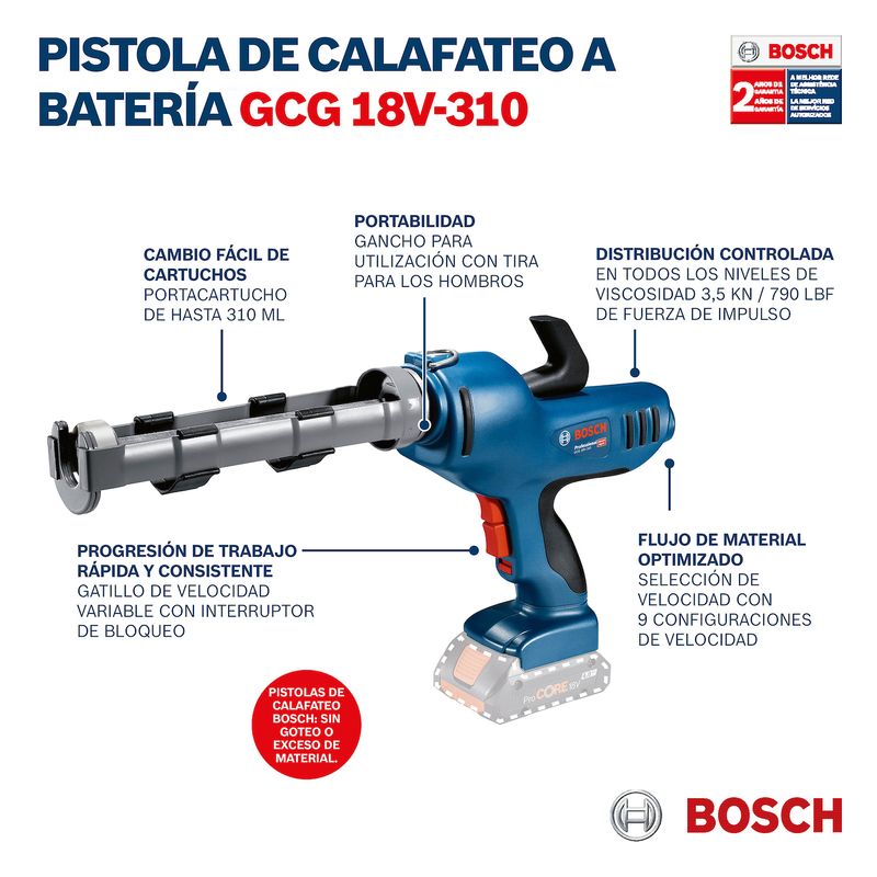 Pistola de calafateo Inalámbrica Bosch GCG 18V-310, 18V SB