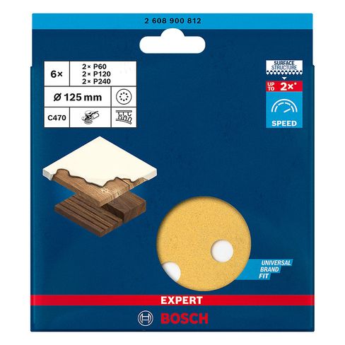 Hoja de lija Bosch EXPERT C470; 125mm G60/120/240 6 unidades