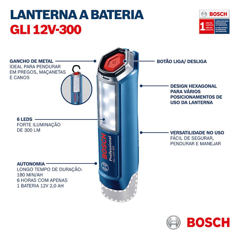 Linterna Inalámbrica Bosch GLI 12V-300, 12V SB