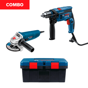 Combo Bosch Taladro percutor Bosch GSB 13 RE 750W 220V, Esmeril angular Bosch GWS 850, 850W y Caja de Herramientas Bosch Tool Box